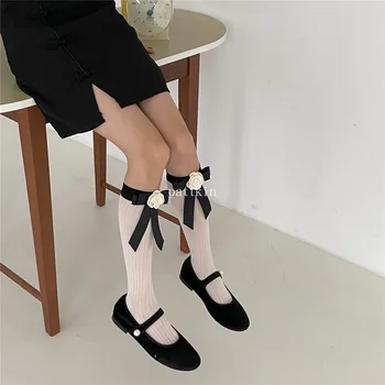2023 İlkbahar Ve Yaz Yeni Niş Üç Boyutlu Gül Çorap Tüp Yay Çorap Yaz İnce Siyah Çorap Kadın
