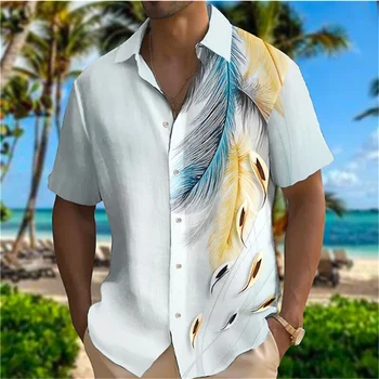 2023 Yaz Yeni Tüy Baskı Moda Eğlence Açık Tasarımcı Sokak erkek Yüksek Kaliteli Düğme kısa kollu t-shirt Gömlek