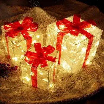 3 adet / takım delikli noel dekorasyon ledi hediye kutusu ile 2 ışık modu katlanabilir süsler ev hediye ev partisi malzemeleri