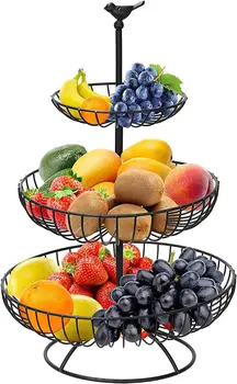 3 Katmanlı Metal Meyve Sepeti, Meyve Sepeti Standı, Depolama Sepeti için Meyvelik, Mutfağınızda Ekmek Sepeti ve Meyve Sepeti,