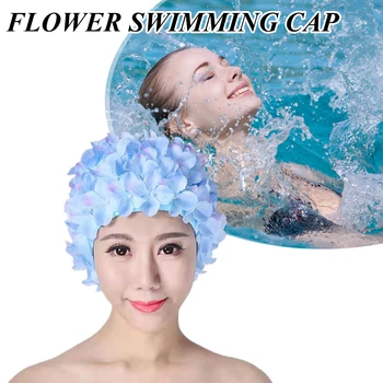 3D Çiçek Su Sporları Şapka Nefes Yüzme banyo bonesi Yumuşak Uzun Saç Sörf Şapka kulak koruyucu Rahat Havuz Aksesuarları