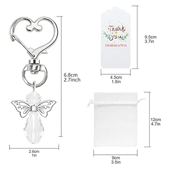 40 Takım Kristal Kelebek Kalp Şeklinde Anahtarlık Düğün Favor Seti, Organze hediye keseleri ve Teşekkür Ederim Etiketleri