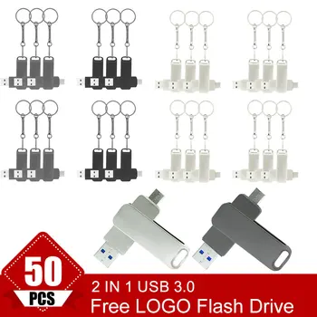 50 ADET Tip C Ultra Çift USB 3.0 Flash Sürücü 128GB Pendrive Metal Bellek Sopa Tipi C Dizüstü Bilgisayar / MacBook / Tablet / Telefon özel logo