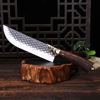 8 İnç Şefler Cleaver Bıçak Keskin Dilimleme Suşi Avcılık Longquan Mutfak Bıçakları Bakır Dekor Ahşap Saplı El Yapımı Dövme Messer