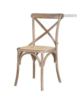 Amerikan Country katı ahşap Retro Sandalye Yemek Sandalyesi ev sandalyesi Arkalığı Ahşap Sandalye Dokuma kamış örgü yemek sandalyesi Eğlence Çatal