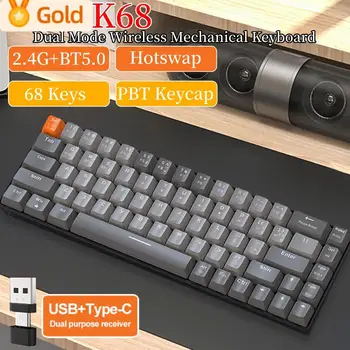 Brezilya Portekizcesi K68 68 Anahtar 2.4 G / BT5. 0 Kablosuz Oyun Mekanik Klavye Hotswap Mini Oyun Klavyeleri USB + Tip-C Klavye