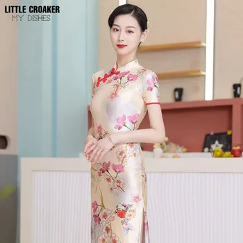 Cheongsam 2023 Yaz Qipao Yeni kadın Giyim Uzun Çin Genç Modifiye Cheongsam Performans Elbise Retro Chinoiserie Tarzı