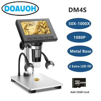 DM4S 4.3 İnç LCD Dijital Mikroskop 1000X LED 1080P Video Kamera Mikroskop Elektronik Lehimleme Telefonu Tamir Sikke