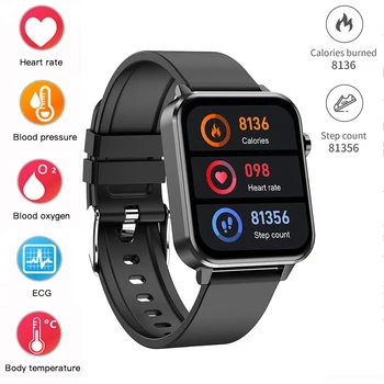 E86 Akıllı Spor İzle 1.7 inç HD Ekran IP68 Su Geçirmez EKG PPG Spor İzci Sıcaklık Monitörü Erkekler Smartwatch Çağrı Hatırlatma