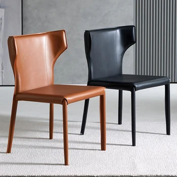 Eyer deri yemek sandalyesi ev Nordic ışık lüks yemek sandalyesi italyan Minimalist tasarım sandalye masa sandalye