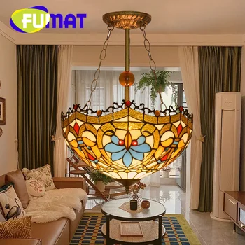 FUMAT Tiffany Vintage stil cam Aşk Avize Deco Oturma Odası Yemek Odası Yatak Odası fuaye 16 ınç ters kolye ışık