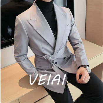 Klasik Kruvaze Düğün Smokin Erkek Takım Elbise İki Adet Resmi İş MensJacket Blazer (Ceket + Pantolon + Kravat)