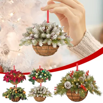 Mini Noel Asılı Çiçek Sepeti suni çam dalı Çam Kozalağı Kolye Noel Ağacı Süsler Ev İçin Yeni Yıl Dekor