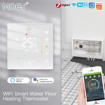 MOES WiFi Su / Elektrikli Yerden ısıtma termostatı Zigbee Su Kazanı Sıcaklık Kontrolü Tuya / Akıllı APP Alexa Google Ses