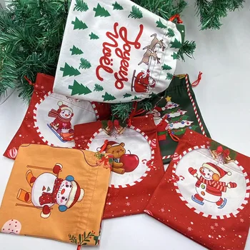 Noel Partisi Dekorasyon Elma Çantası İpli Noel Arifesi Geyik Kardan Adam Hediye çantası Elma Hediye çantası Kadife Paket Ağız Elma Çantası