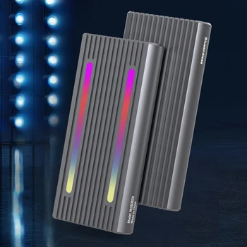NVME / NGFF Harici SSD Durumda RGB Mobil Sabit Disk Muhafaza Kutusu Alüminyum Alaşımlı SATA 6Gbps Katı Hal Sürücü Kutusu M. 2 SATA SSD