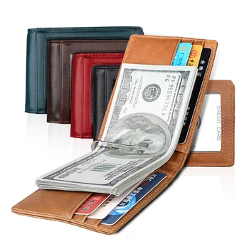 Para kartı Unisex çanta erkekler iş durumlarda kadınlar Rfıd cüzdan Metal kredi klip ince deri