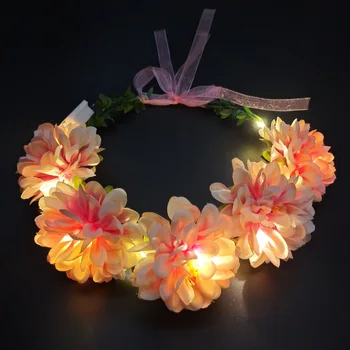 Parlayan Çelenk Kafa Bandı Moda Gelin Çelenk Gül Çiçek Taç LED Işıklı Hairband Kız Hediyeler Düğün Parti Süslemeleri