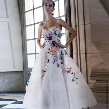 Peri Balo Abiye Aplike 3D Çiçek abiye gece elbisesi Fotoğraf Beyaz Maxi Elbise Kızlar Sevgiliye Boyun Çizgisi Özelleştirilmiş