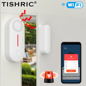 TISHRIC akıllı ev Wifi kapı / pencere sensörü WiFi ses ışık kapı manyetik Alarm kapı açma dedektörü TUYA Alarm APP kontrolü
