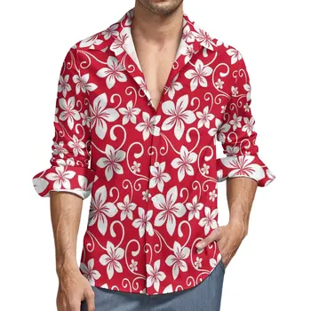 Tropikal Çiçek Gömlek Bahar Kırmızı Çiçekler Casual Gömlek Erkek Serin Bluzlar Uzun Kollu Baskılı Şık Giyim Büyük Boy
