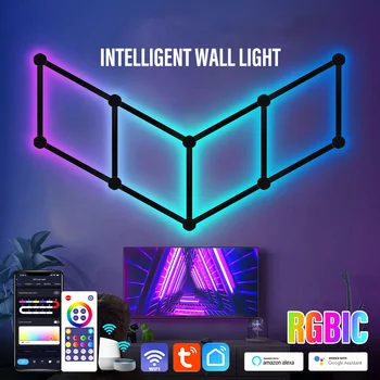 WİFİ Duvar Lambası Akıllı RGBIC Dekoratif Ortam Gece Lambası DIY Ekleme APP Kontrolü Kısılabilir Oyun Odası Yatak Odası TV