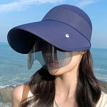 Yaz Kadın güneş şapkası Gözlük ile 13cm Büyük Ağız Kova Şapka Nefes Açık Boş Üst Kapağı Sihirli Bant Ayarlamak Seyahat Plaj Kap