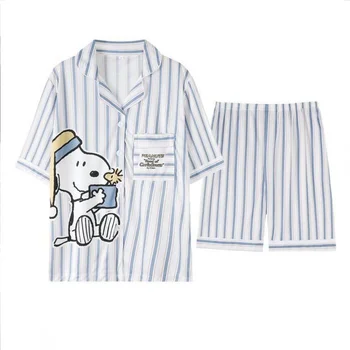Yaz Yeni Stil Pijama kadın Kısa Kollu Tatlı Kız Pijama Ev Giysileri Şort Karikatür Hırka Pijama Setleri