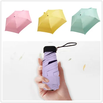 Yağmurlu Bir Gün Cep Şemsiye Mini Katlanır Güneş Şemsiyeleri Şemsiye Güneş Katlanabilir Şemsiye Mini Şemsiye Şeker Renk Seyahat Yağmur Dişli