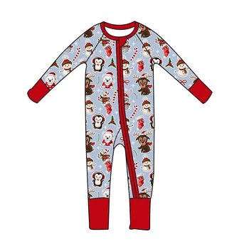 Yeni tasarım Noel romper Erkek Bebek Kız Bebek giysileri Sevimli Penguen geyik Ayı desen süt ipek kumaş uzun kollu pantolon