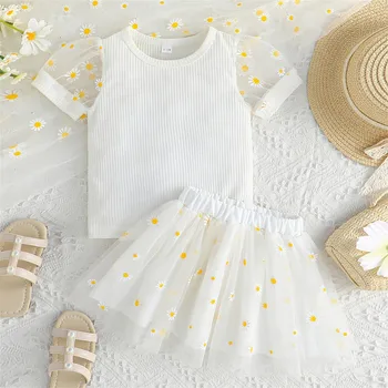 yenidoğan bebek bebek kız katı bahar yaz çiçek baskı kısa kollu gömlek bebek kız kıyafet paketi üstleri etekler kızlar